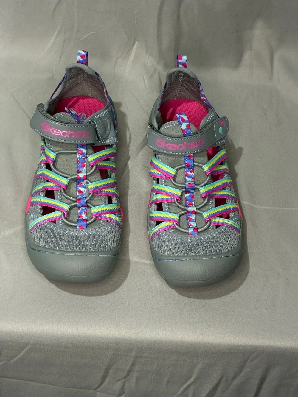 Skechers Gray Pink Multi-Color Kids Sandals